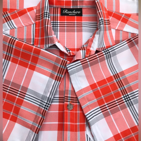 Ranchero Mens Short Sleeve Button Down Orange Plaid Shirt. Size XL - Picture 4 of 6